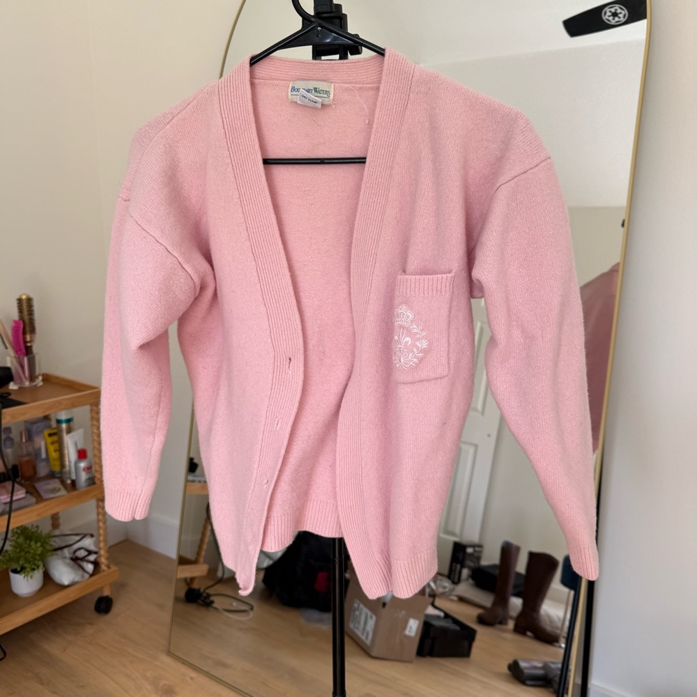 Light Pink Embroidered Pocket Cardigan Sweater - Unknown Brand